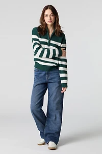 Jean rigide taille haute à jambe large lavé foncé