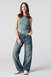 Jean rigide à jambe large et taille haute délavé moyen vintage
