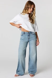 Jean à jambe large Paris délavé moyen taille haute