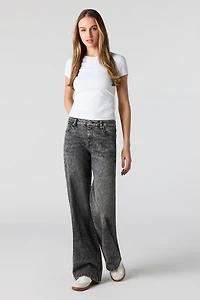 Jean extensible à jambe large Paris délavé l'acide avec taille haute