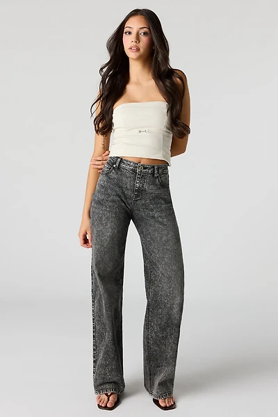 Paris Stretch High Rise Wide Leg Acid Wash Jean