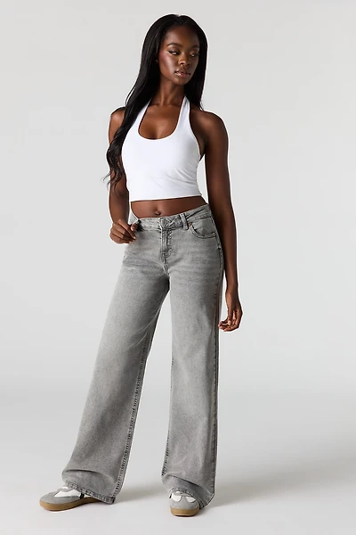 Paris Stretch High Rise Wide Leg Grey Jean