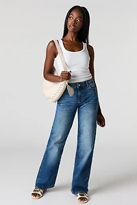 Jean extensible à jambe large Paris foncé avec taille haute