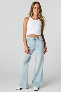 Jean extensible à jambe large Paris pâle avec taille haute