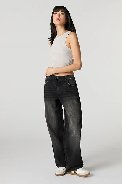 Low Rise Baggy Washed Black Jean