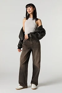 Jean baggy délavé noir latte à taille basse