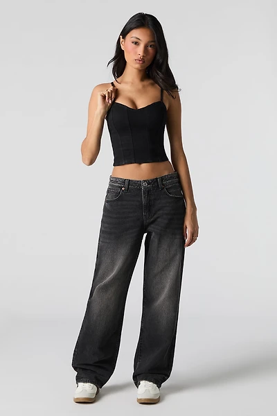 Low Rise Straight Washed Black Jean