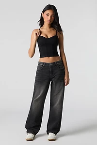 Low Rise Straight Washed Black Jean
