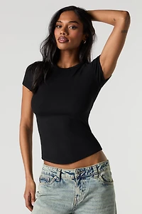 Ribbed Curved Hem T-Shirt