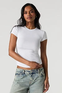 T-shirt côtelé avec ourlet arrondi