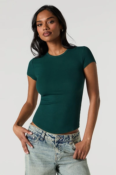Ribbed Curved Hem T-Shirt