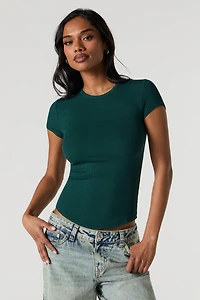 Ribbed Curved Hem T-Shirt