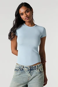 Ribbed Curved Hem T-Shirt