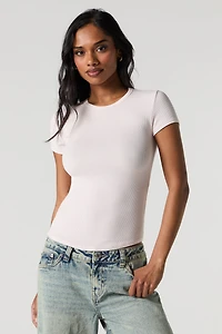 T-shirt côtelé avec ourlet arrondi