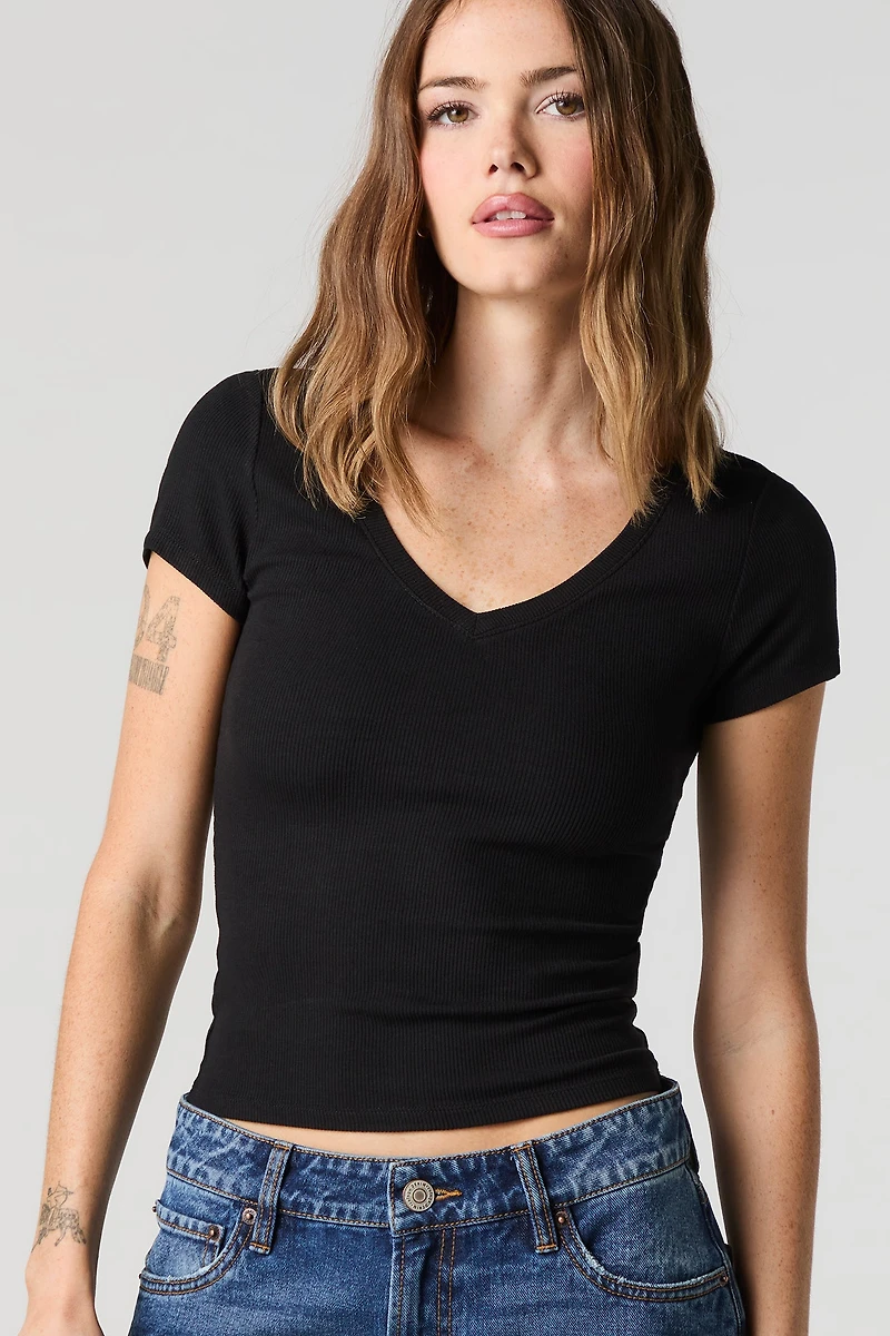 Ribbed V-Neck T-Shirt