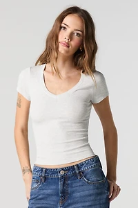 T-shirt côtelé à col en V