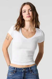 T-shirt côtelé à col en V