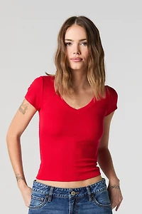 Ribbed V-Neck T-Shirt