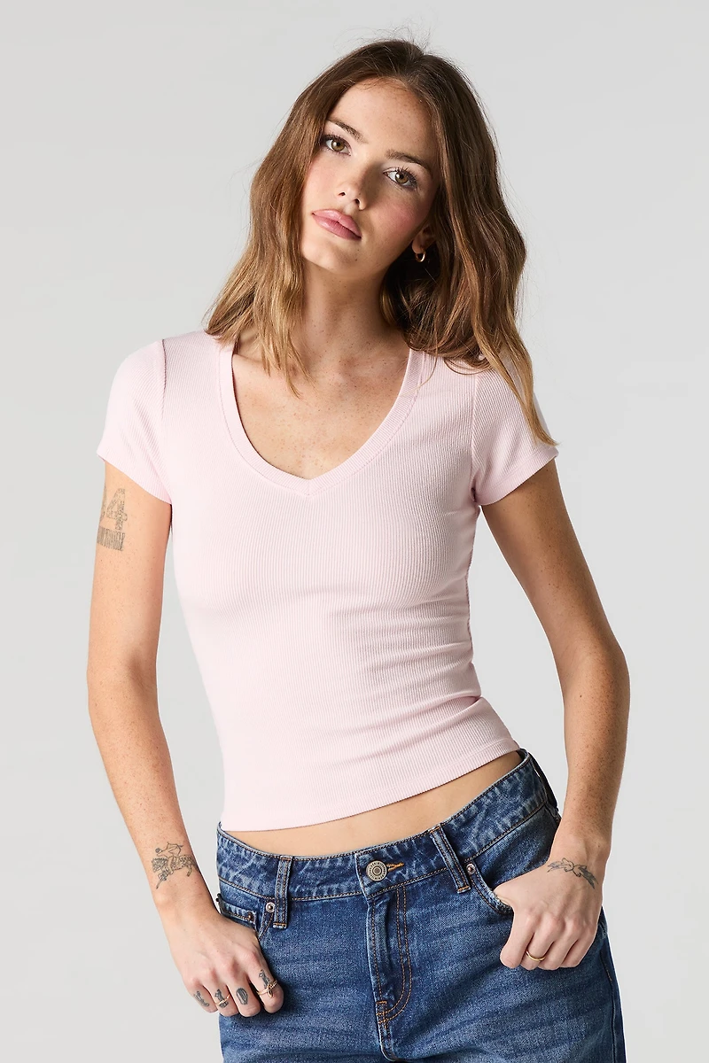 Ribbed V-Neck T-Shirt