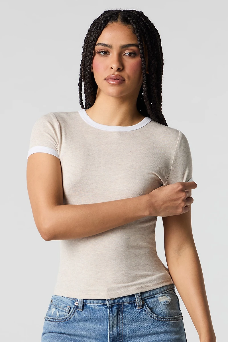 T-shirt côtelé à liséré contrastant