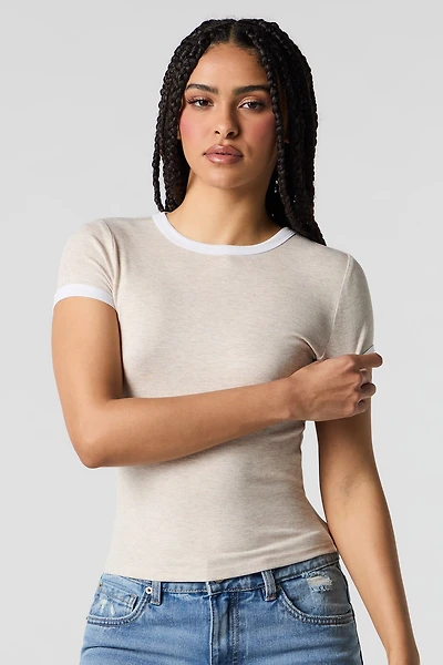 T-shirt côtelé à liséré contrastant