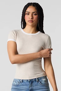 T-shirt côtelé à liséré contrastant