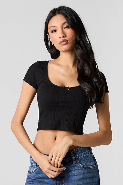 Pointelle Scoop Neck Crop Top