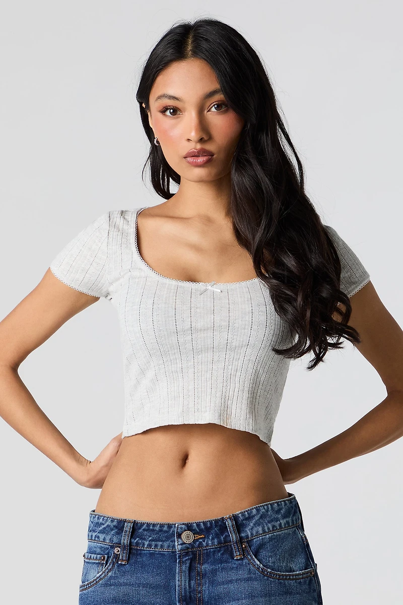 Pointelle Scoop Neck Crop Top