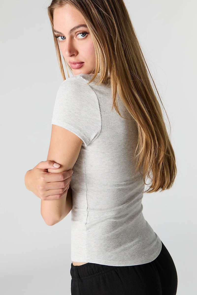 Ribbed Curved Hem T-Shirt