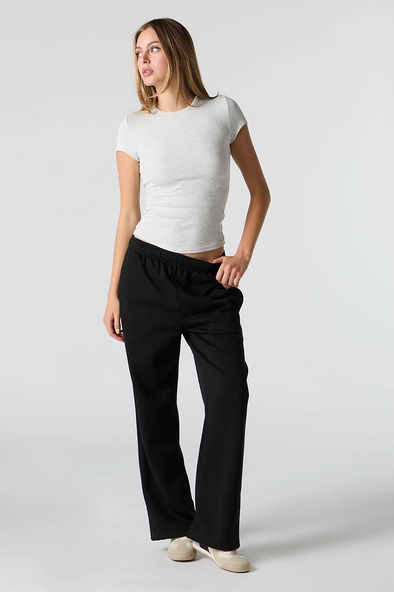 Ribbed Curved Hem T-Shirt