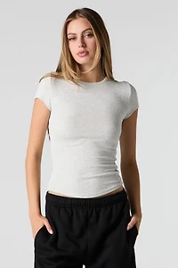 Ribbed Curved Hem T-Shirt