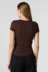 Ribbed Curved Hem T-Shirt