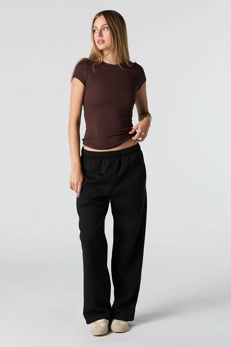 Ribbed Curved Hem T-Shirt