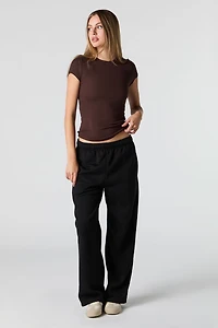 Ribbed Curved Hem T-Shirt