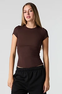 Ribbed Curved Hem T-Shirt