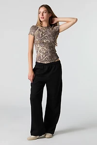 Ribbed Curved Hem T-Shirt