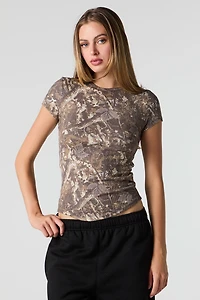 Ribbed Curved Hem T-Shirt