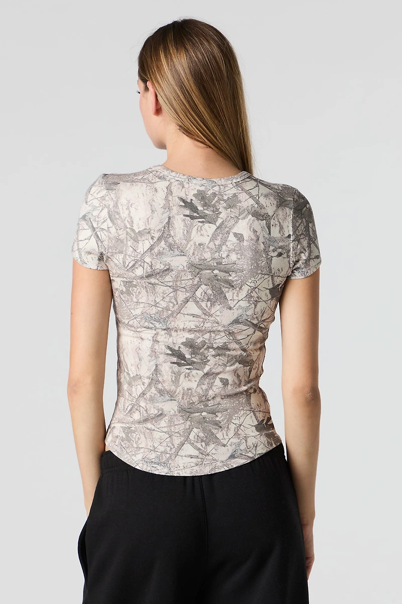 Ribbed Curved Hem T-Shirt