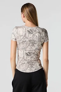 Ribbed Curved Hem T-Shirt