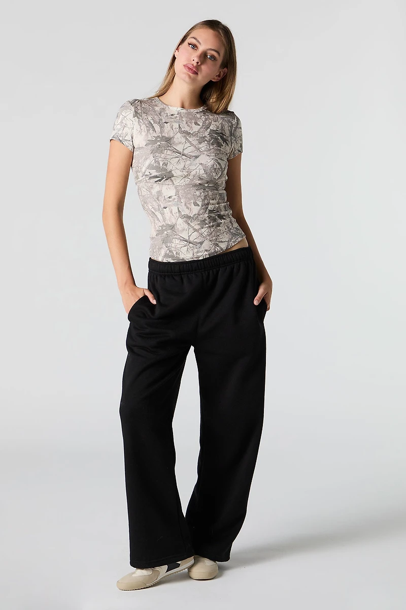 Ribbed Curved Hem T-Shirt