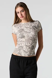 Ribbed Curved Hem T-Shirt