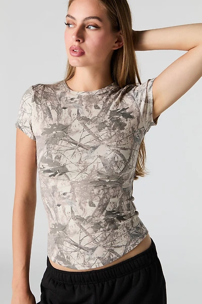 Ribbed Curved Hem T-Shirt