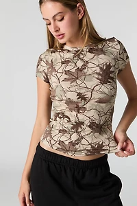 Ribbed Curved Hem T-Shirt