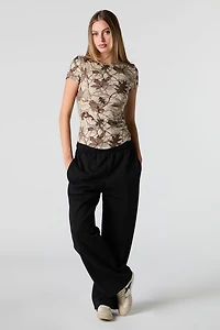 Ribbed Curved Hem T-Shirt