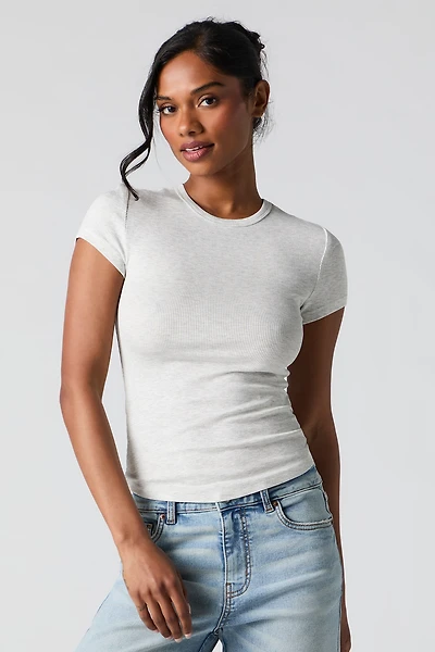 Ribbed Curved Hem T-Shirt