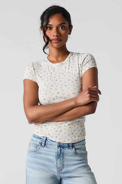 T-shirt côtelé avec ourlet arrondi