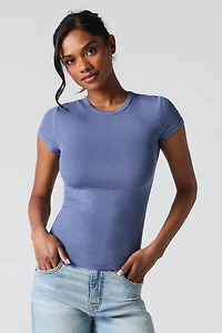 T-shirt côtelé avec ourlet arrondi