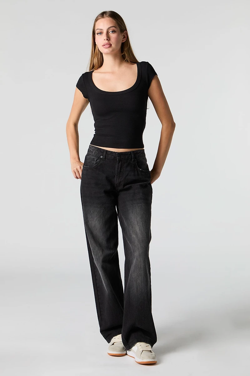 Ribbed Scoop Neck T-Shirt