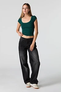 Ribbed Scoop Neck T-Shirt