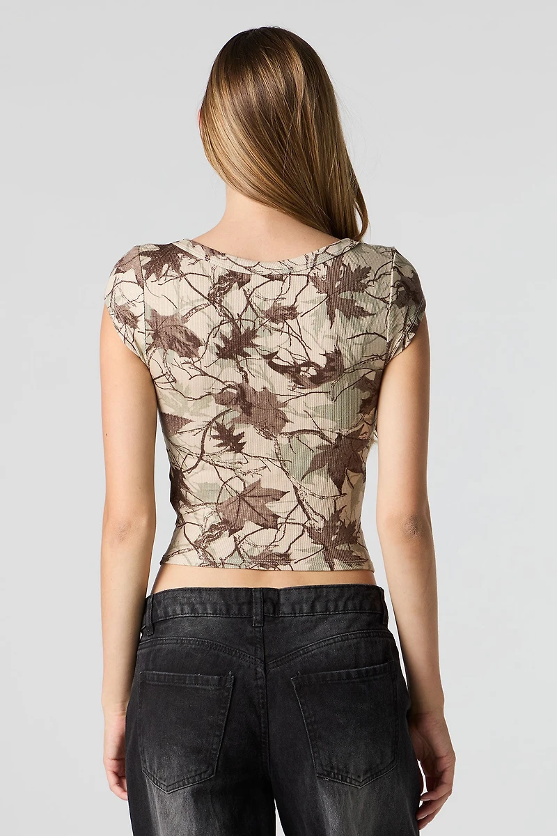 T-shirt côtelé avec encolure dégagée